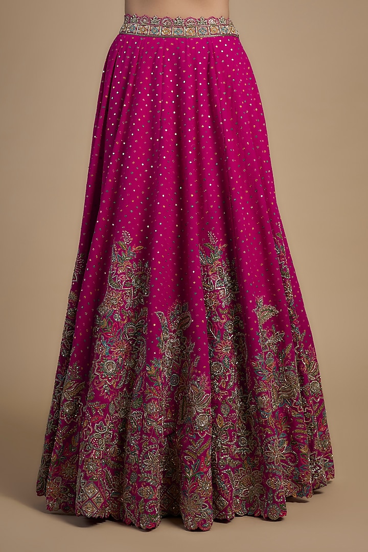 Hot Pink Pure Silk Resham & Zardosi Embroidered Bridal Lehenga Set by Mrunalini Rao at Pernia's Pop Up Shop