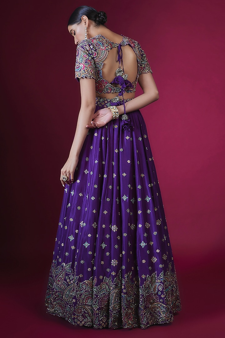 Purple Pure Silk Resham & Zardosi Embroidered Bridal Lehenga Set by Mrunalini Rao at Pernia's Pop Up Shop