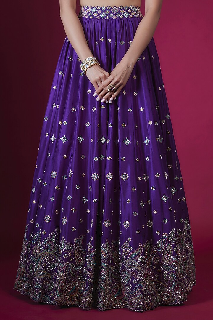 Purple Pure Silk Resham & Zardosi Embroidered Bridal Lehenga Set by Mrunalini Rao at Pernia's Pop Up Shop