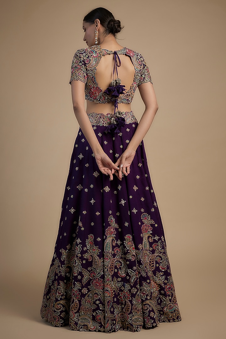 Purple Pure Silk Resham & Zardosi Embroidered Bridal Lehenga Set by Mrunalini Rao at Pernia's Pop Up Shop