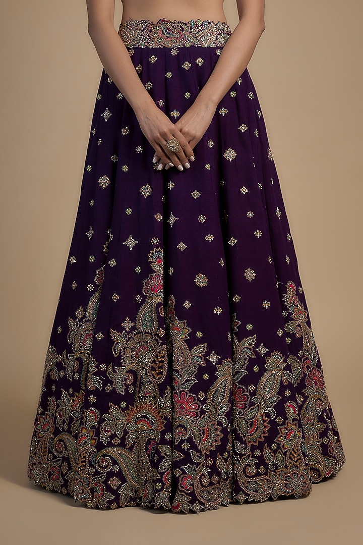 Purple Pure Silk Resham & Zardosi Embroidered Bridal Lehenga Set by Mrunalini Rao at Pernia's Pop Up Shop