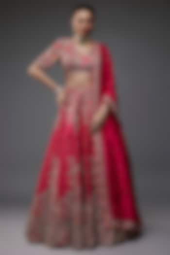 Hot Pink Pure Silk Zardosi Embroidered Bridal Lehenga Set by Mrunalini Rao at Pernia's Pop Up Shop
