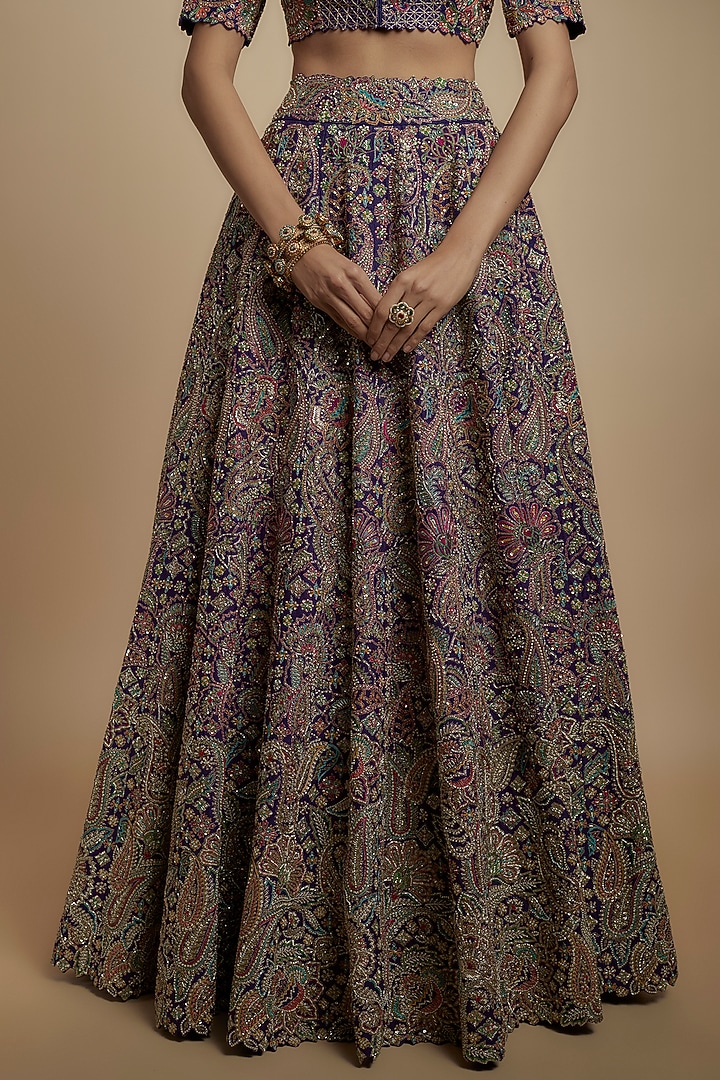 Purple Raw Silk Zardosi Embroidered Bridal Lehenga Set by Mrunalini Rao at Pernia's Pop Up Shop