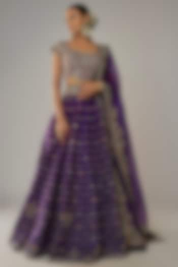 Purple Raw Silk Zardosi Embroidered Bridal Lehenga Set by Mrunalini Rao at Pernia's Pop Up Shop