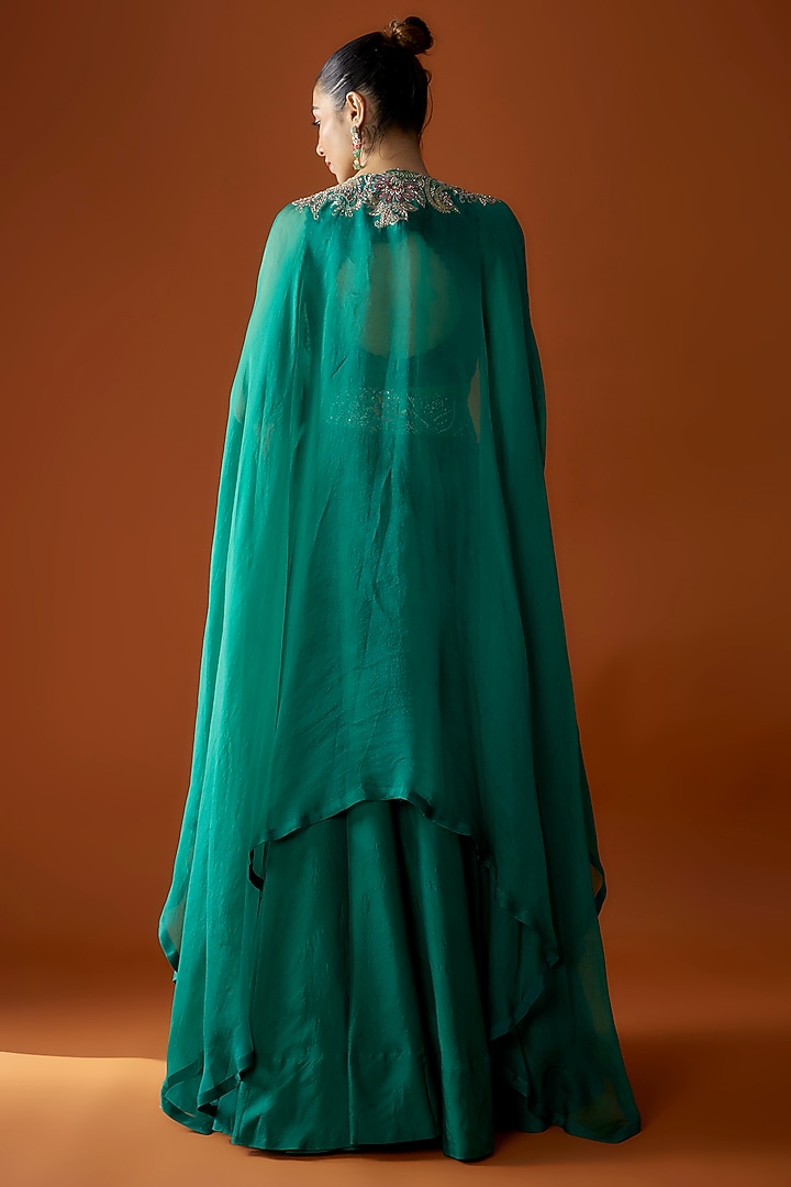 Rama Green Dupion Silk Resham Embroidered Skirt Set by Mrunalini Rao at Pernia's Pop Up Shop