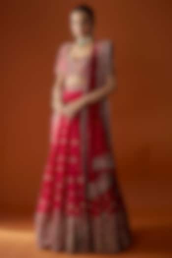 Red Pure Silk Zardosi Embroidered Bridal Lehenga Set by Mrunalini Rao at Pernia's Pop Up Shop