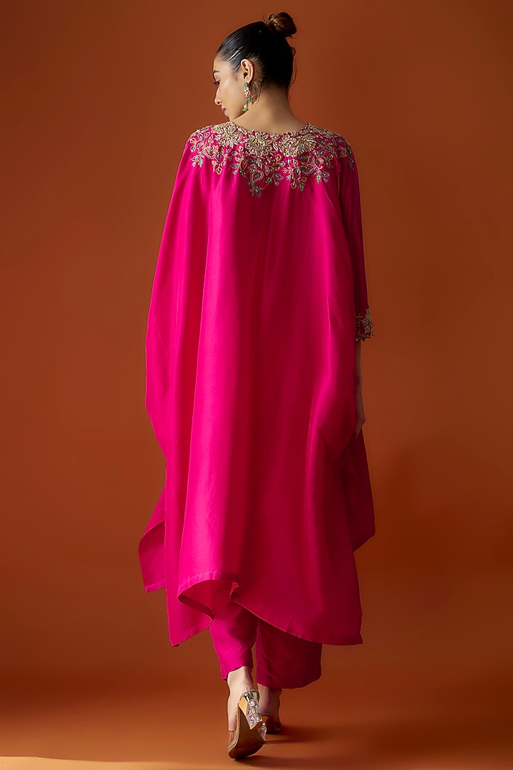 Hot Pink Pure Silk Zardosi Embroidered Kaftan Set by Mrunalini Rao at Pernia's Pop Up Shop