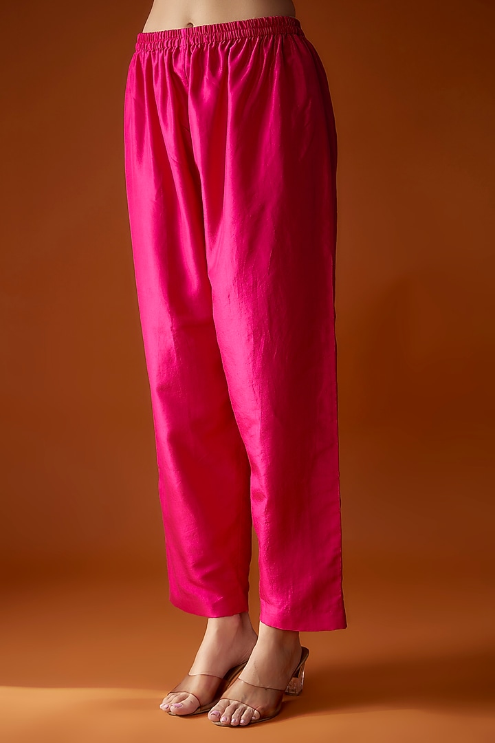 Hot Pink Pure Silk Zardosi Embroidered Kaftan Set by Mrunalini Rao at Pernia's Pop Up Shop