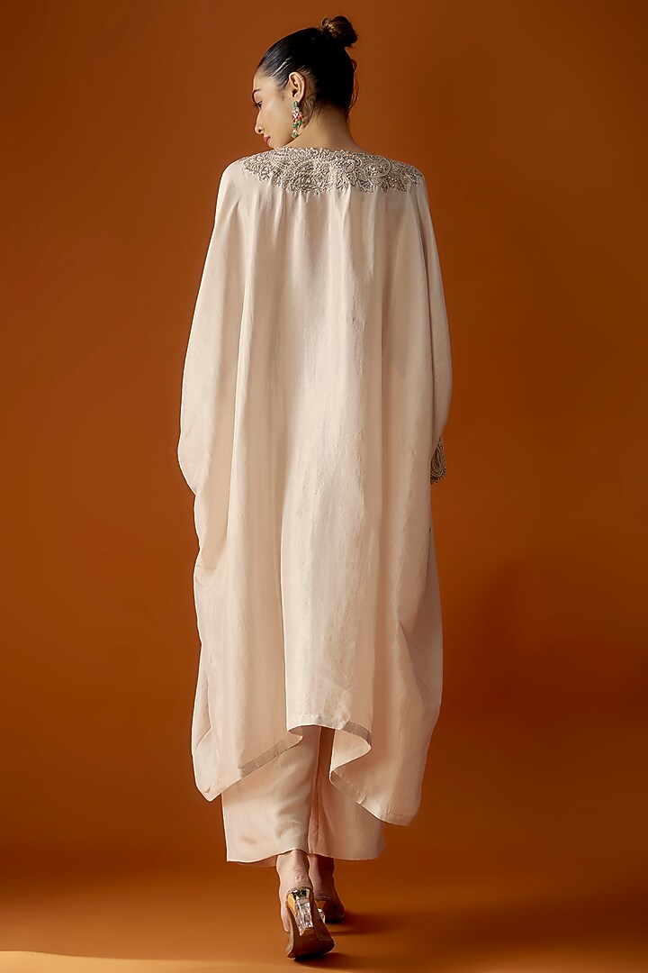 Ivory Pure Silk Zardosi Embroidered Kaftan Set by Mrunalini Rao at Pernia's Pop Up Shop