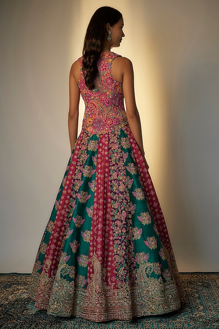 Maroon Raw Silk Resham & Zardosi Hand Embroidered Bridal Lehenga Set by Mrunalini Rao at Pernia's Pop Up Shop