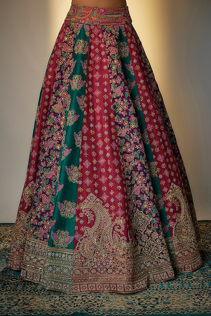 Maroon Raw Silk Resham & Zardosi Hand Embroidered Bridal Lehenga Set by Mrunalini Rao at Pernia's Pop Up Shop