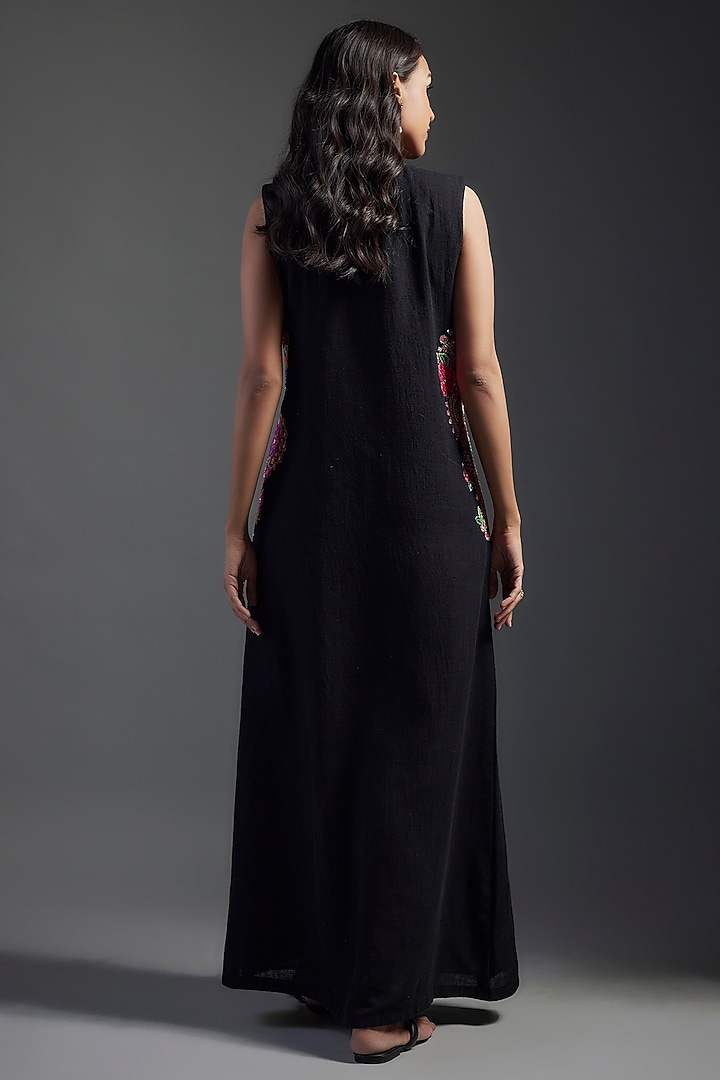 Black Matka Silk Zardosi Hand Embroidered Cocktail Dress by Mrunalini Rao at Pernia's Pop Up Shop