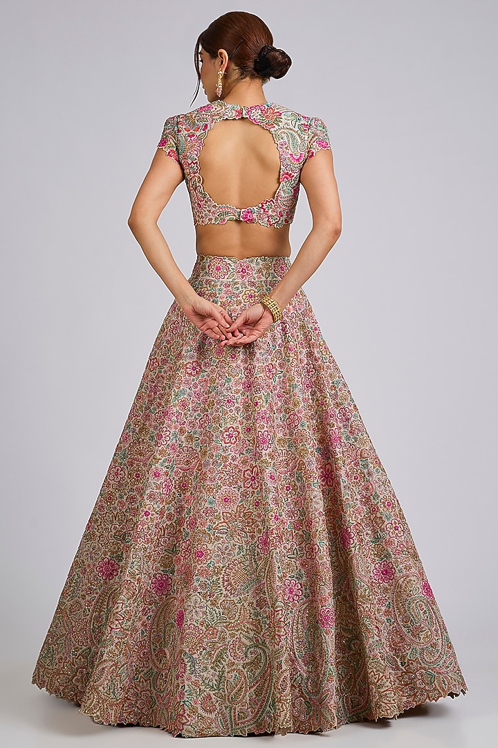 Ivory Raw Silk Bridal Lehenga Set by Mrunalini Rao at Pernia's Pop Up Shop