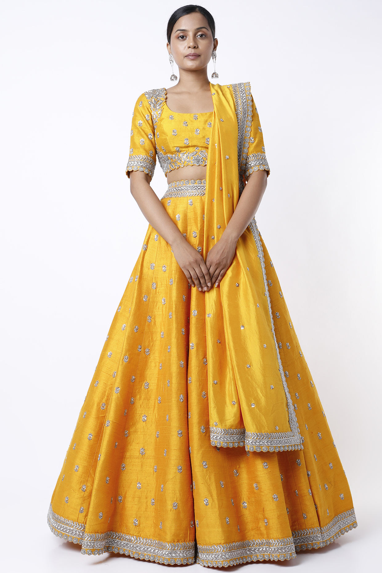 Mustard Embroidered Bridal Lehenga Set by Mrunalini Rao at Pernia's Pop Up Shop