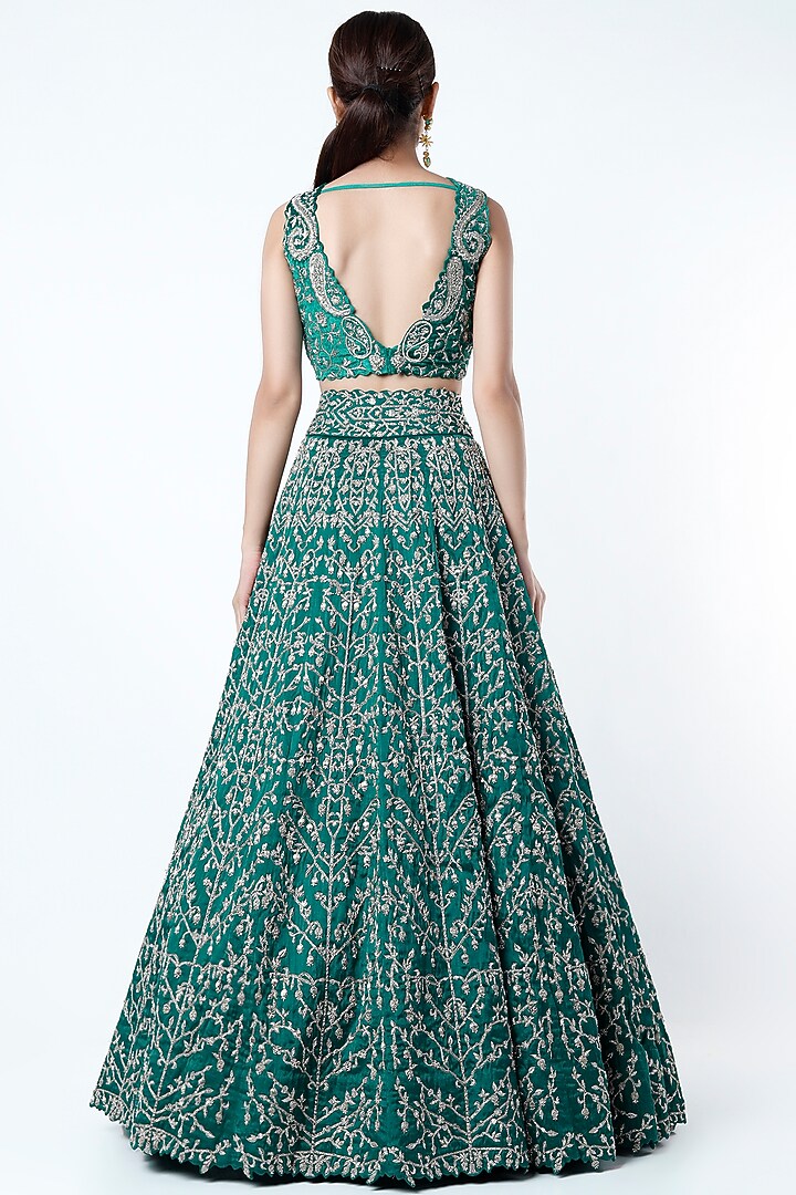 Teal Green Embroidered Bridal Lehenga Set by Mrunalini Rao at Pernia's Pop Up Shop