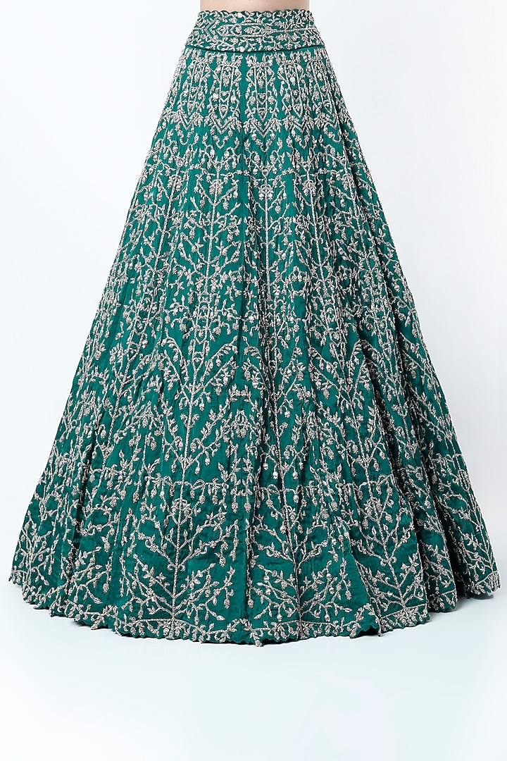 Teal Green Embroidered Bridal Lehenga Set by Mrunalini Rao at Pernia's Pop Up Shop