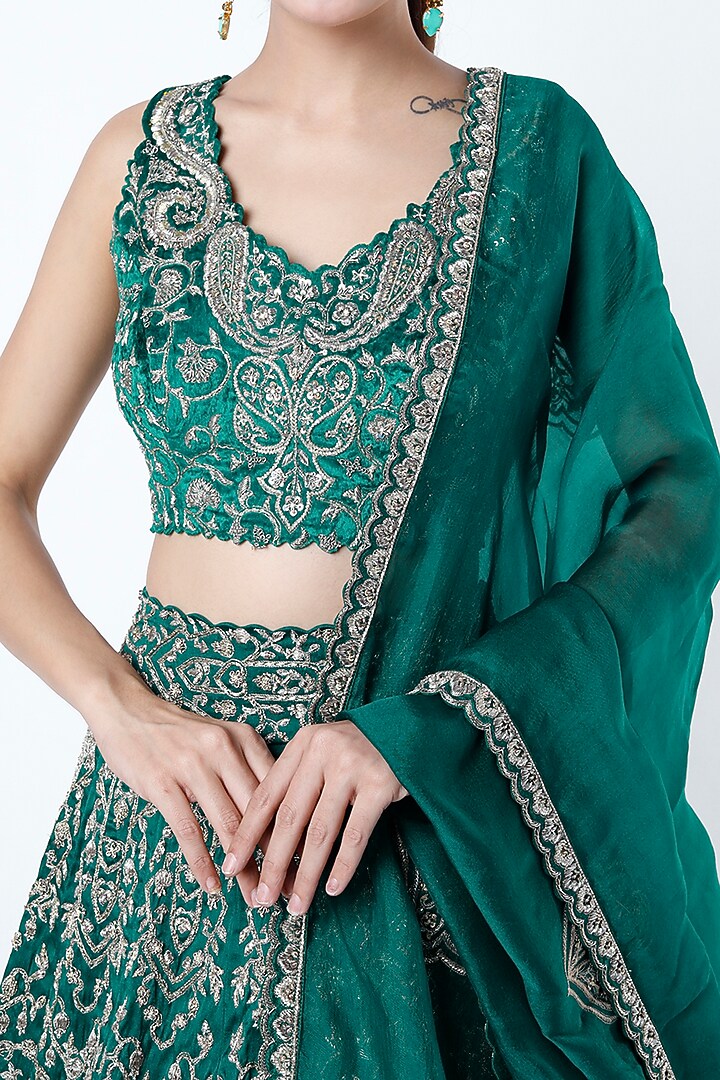 Teal Green Embroidered Bridal Lehenga Set by Mrunalini Rao at Pernia's Pop Up Shop