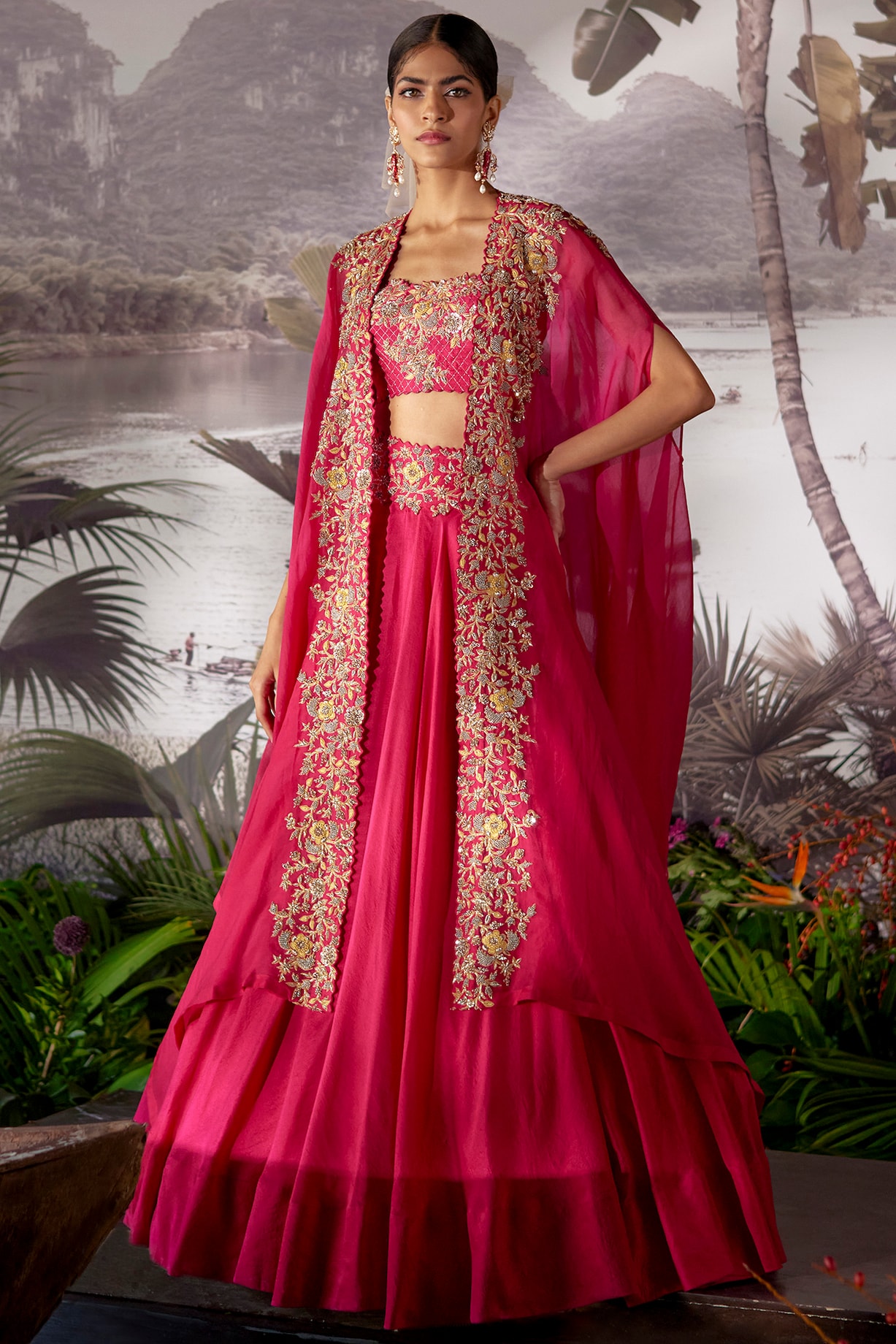 HOT PINK THREAD EMBROIDERED CAPE SET main image 0
