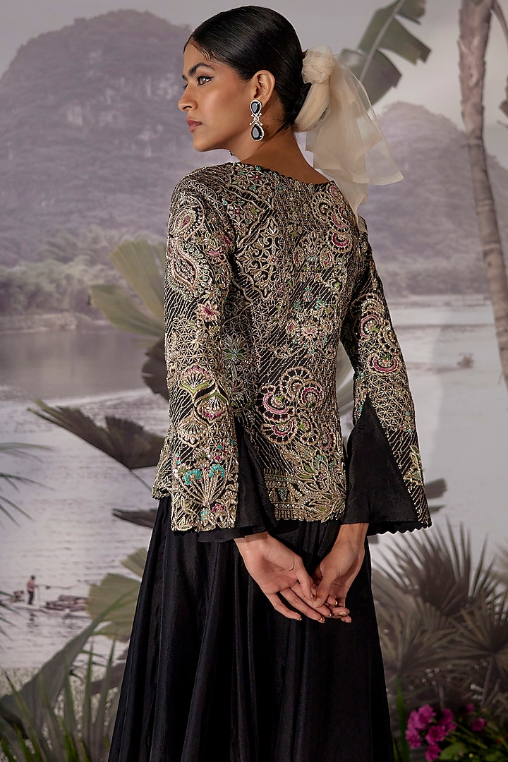 Black Hand Embroidered Jacket Set by Mrunalini Rao at Pernia's Pop Up Shop