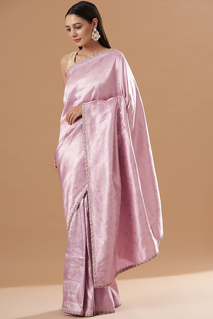 Blush Pink Silk Embroidered Saree Set by Mrunalini Rao