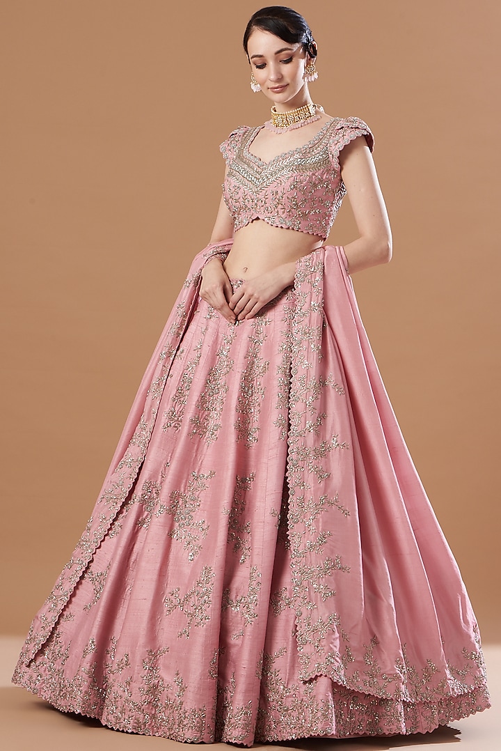 Blush Pink Embroidered Bridal Lehenga set by Mrunalini Rao at Pernia's Pop Up Shop