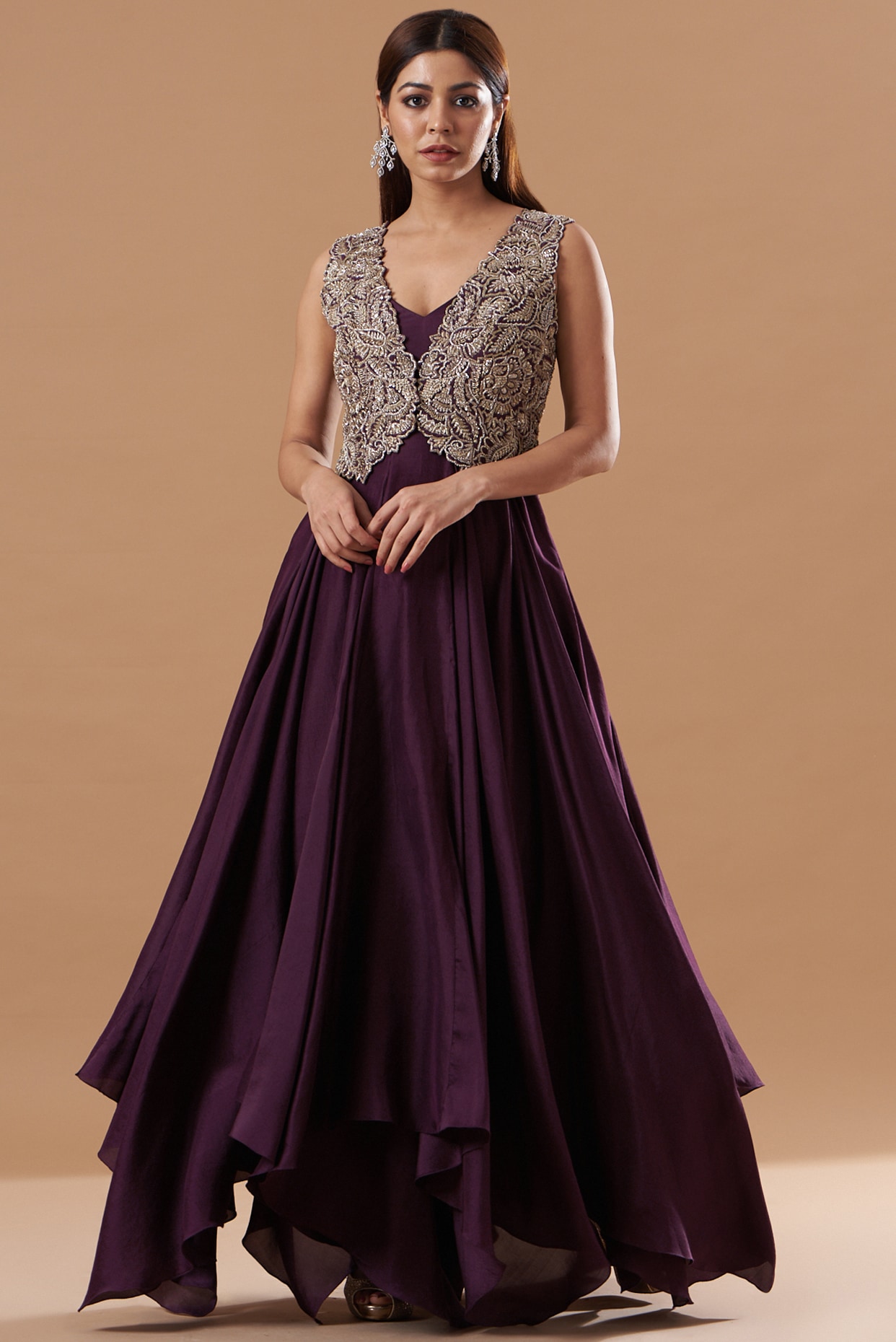 Uri by Mrunalini Rao Lavender Rosemary High-Low Floral Dress – Nykaa Fashion