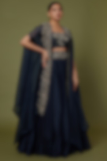 Teal Blue Embroidered Cape Set by Mrunalini Rao