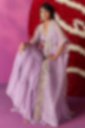 Lilac Chiffon & Organza Hand Embroidered Jacket Bridal Lehenga Set by Mrunalini Rao at Pernia's Pop Up Shop