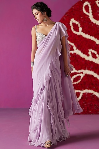 Saree With Sabyasachi Belt Bridesmaid Saree Latest Ruffle Saree With Blouse  USA Indian Stylish Designer Wear Outfit -  Ireland
