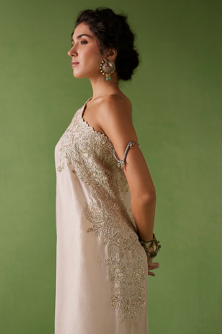 Ivory Pure Silk Hand Embroidered Kaftan by Mrunalini Rao at Pernia's Pop Up Shop