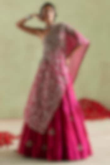 Hot Pink Kora Silk Hand Embroidered Bridal Lehenga Set by Mrunalini Rao at Pernia's Pop Up Shop