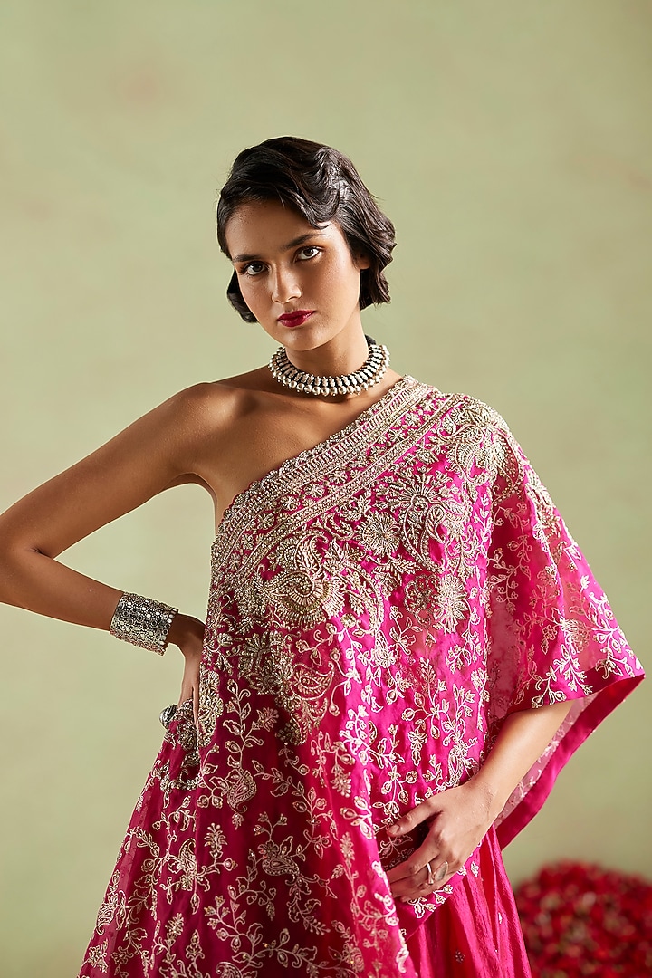 Hot Pink Kora Silk Hand Embroidered Bridal Lehenga Set by Mrunalini Rao at Pernia's Pop Up Shop