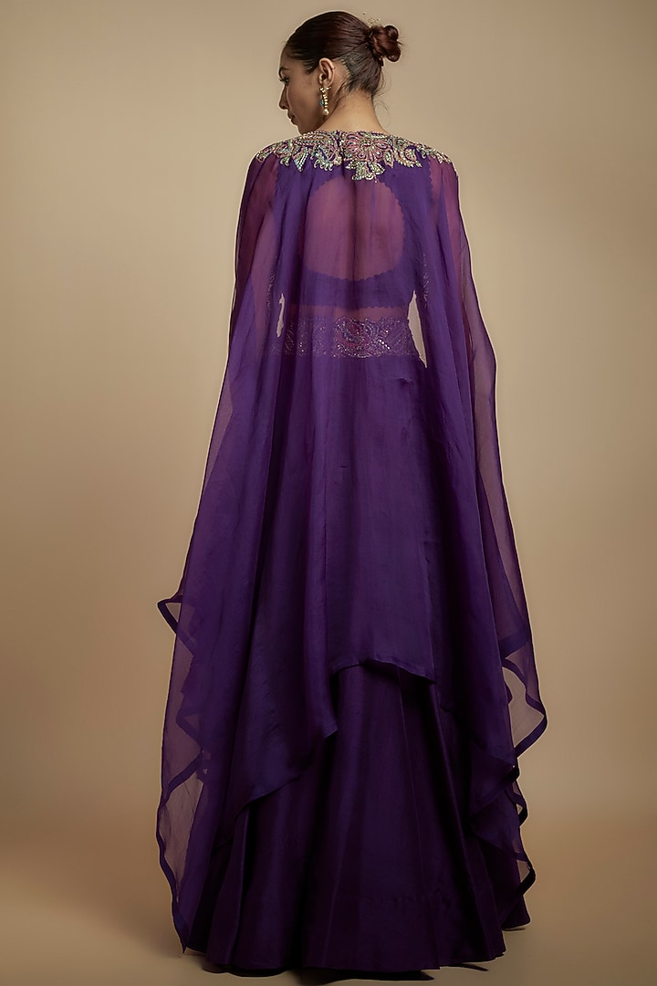 Purple Raw Silk Zardosi Embroidered Wedding Lehenga Set by Mrunalini Rao at Pernia's Pop Up Shop