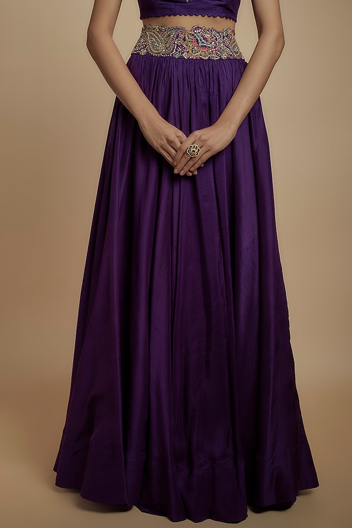 Purple Raw Silk Zardosi Embroidered Wedding Lehenga Set by Mrunalini Rao at Pernia's Pop Up Shop