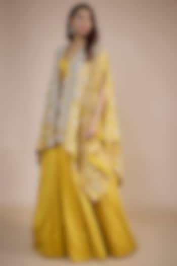 Mustard Pure Silk Hand Embroidered Jacket Bridal Lehenga Set by Mrunalini Rao at Pernia's Pop Up Shop