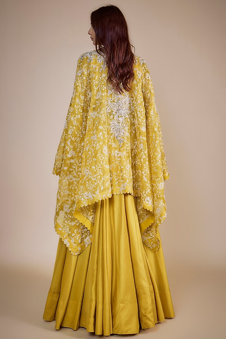 Mustard Pure Silk Hand Embroidered Jacket Bridal Lehenga Set by Mrunalini Rao at Pernia's Pop Up Shop