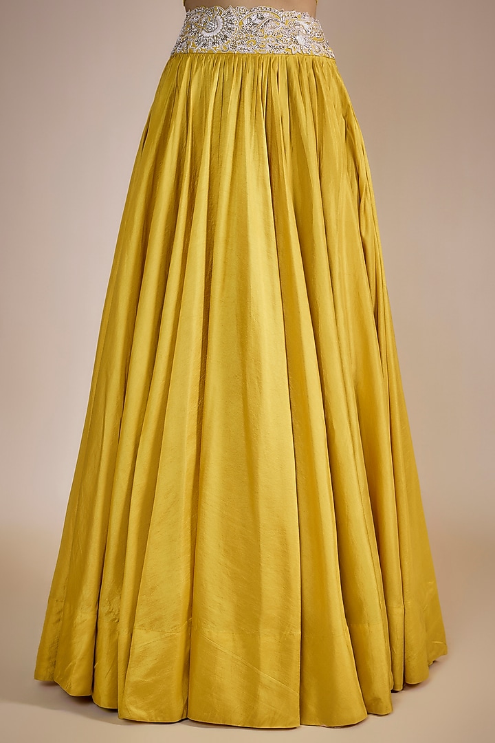 Mustard Pure Silk Hand Embroidered Jacket Bridal Lehenga Set by Mrunalini Rao at Pernia's Pop Up Shop