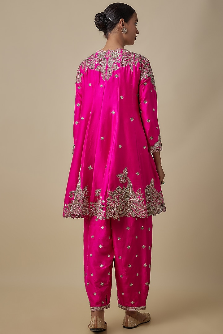 Fuchsia Pink Pure Silk Hand Embroidered Bridal Anarkali Set by Mrunalini Rao at Pernia's Pop Up Shop