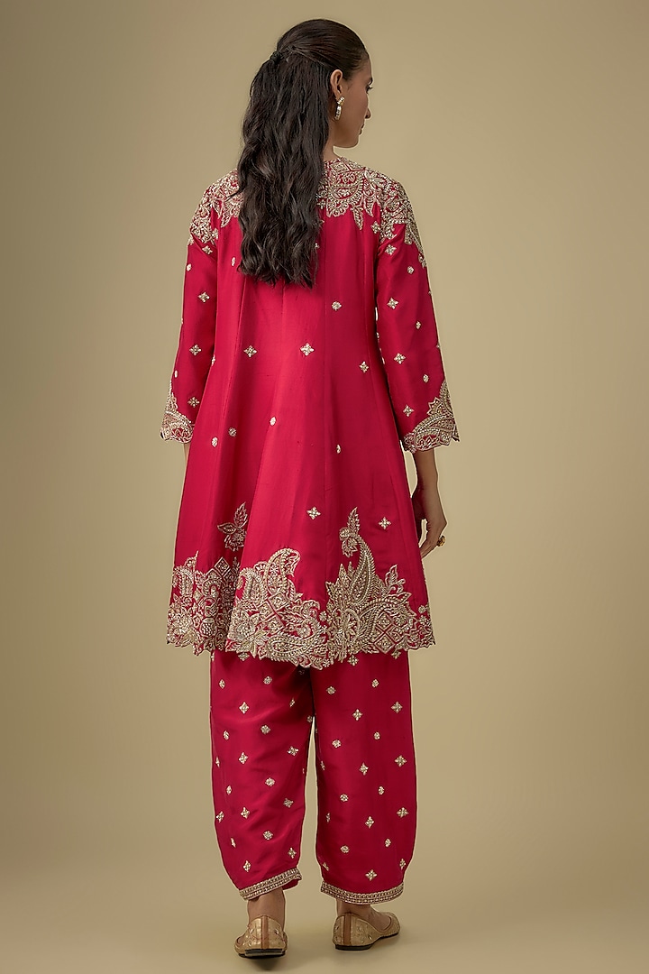 Red Silk Hand Embroidered Bridal Anarkali Set by Mrunalini Rao at Pernia's Pop Up Shop