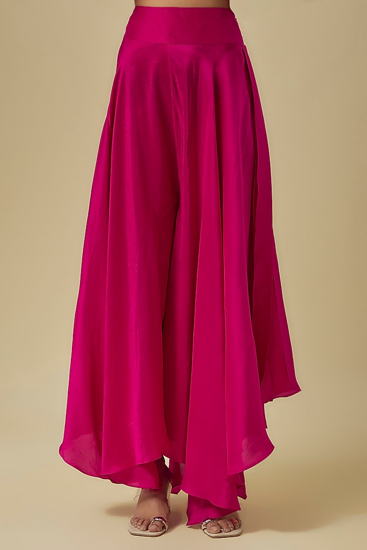 Hot Pink Pure Silk Zardosi Hand Embroidered Short Cuff Kurta Set by Mrunalini Rao at Pernia's Pop Up Shop
