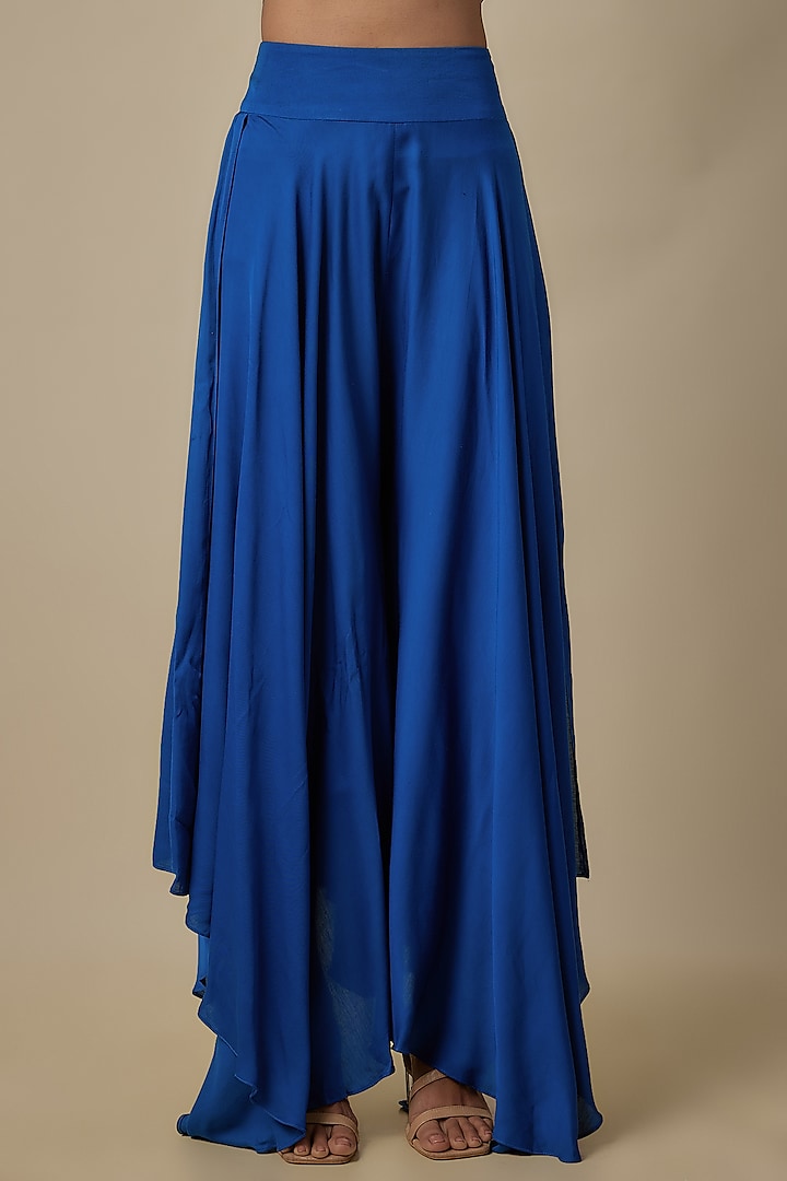 Royal Blue Raw Silk & Organza Zardosi Embroidered Bridal Anarkali Set by Mrunalini Rao at Pernia's Pop Up Shop