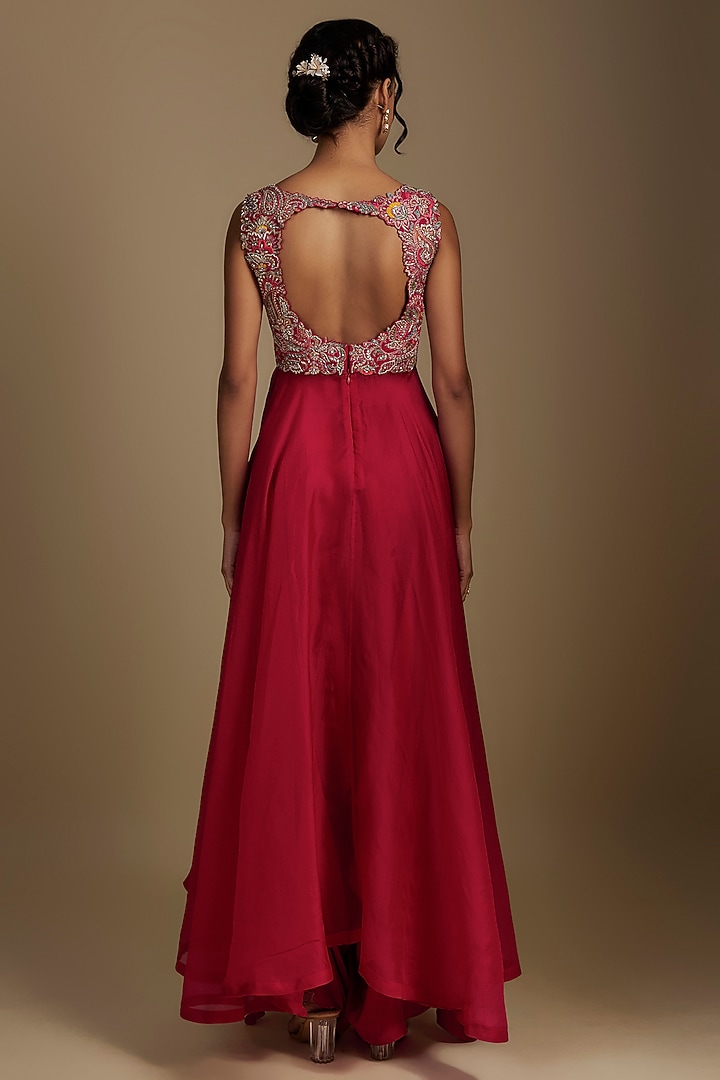 Red Raw Silk Zardosi Hand Embroidered Bridal Anarkali Set by Mrunalini Rao at Pernia's Pop Up Shop
