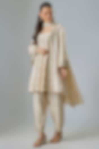 Ivory Pure Silk Zardosi Hand Embroidered A-Line Kurta Set by Mrunalini Rao at Pernia's Pop Up Shop