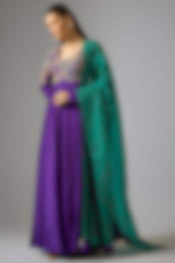 Purple Silk Zardosi Hand Embroidered Bridal Anarkali Set by Mrunalini Rao at Pernia's Pop Up Shop