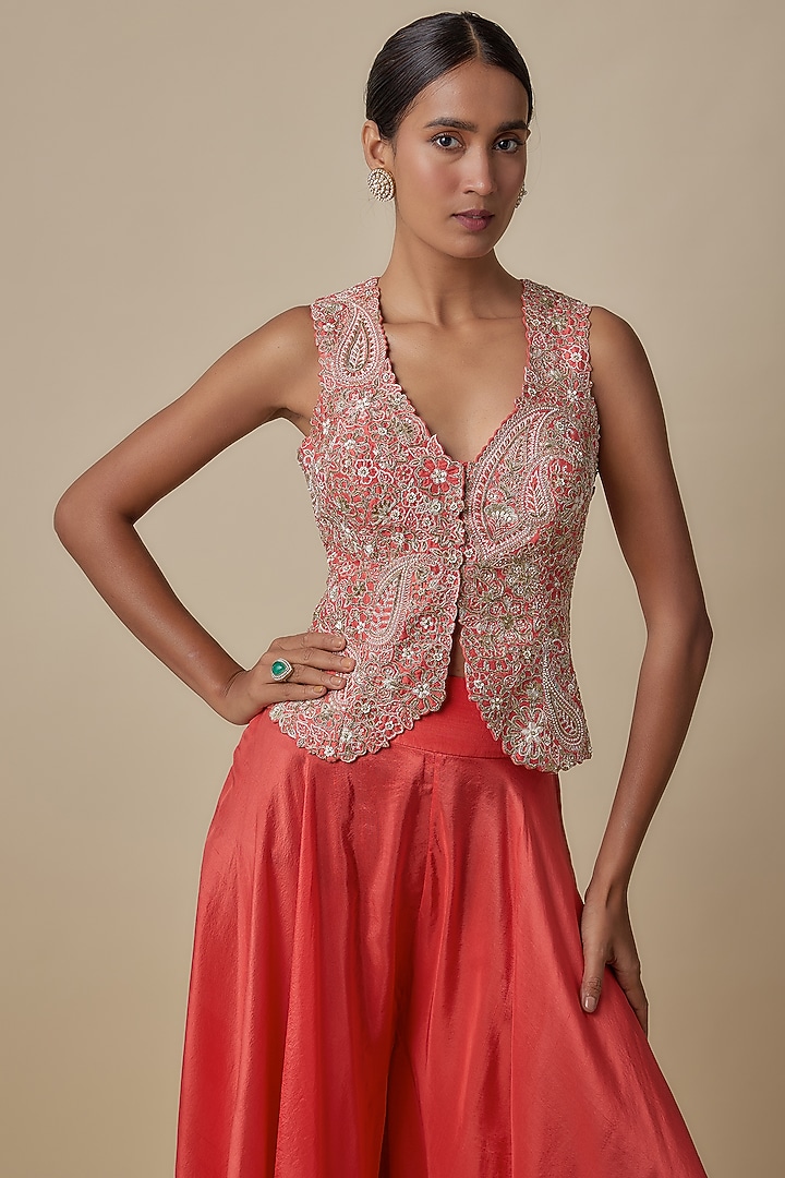 Coral Pure Silk Pant Set by Mrunalini Rao at Pernia's Pop Up Shop