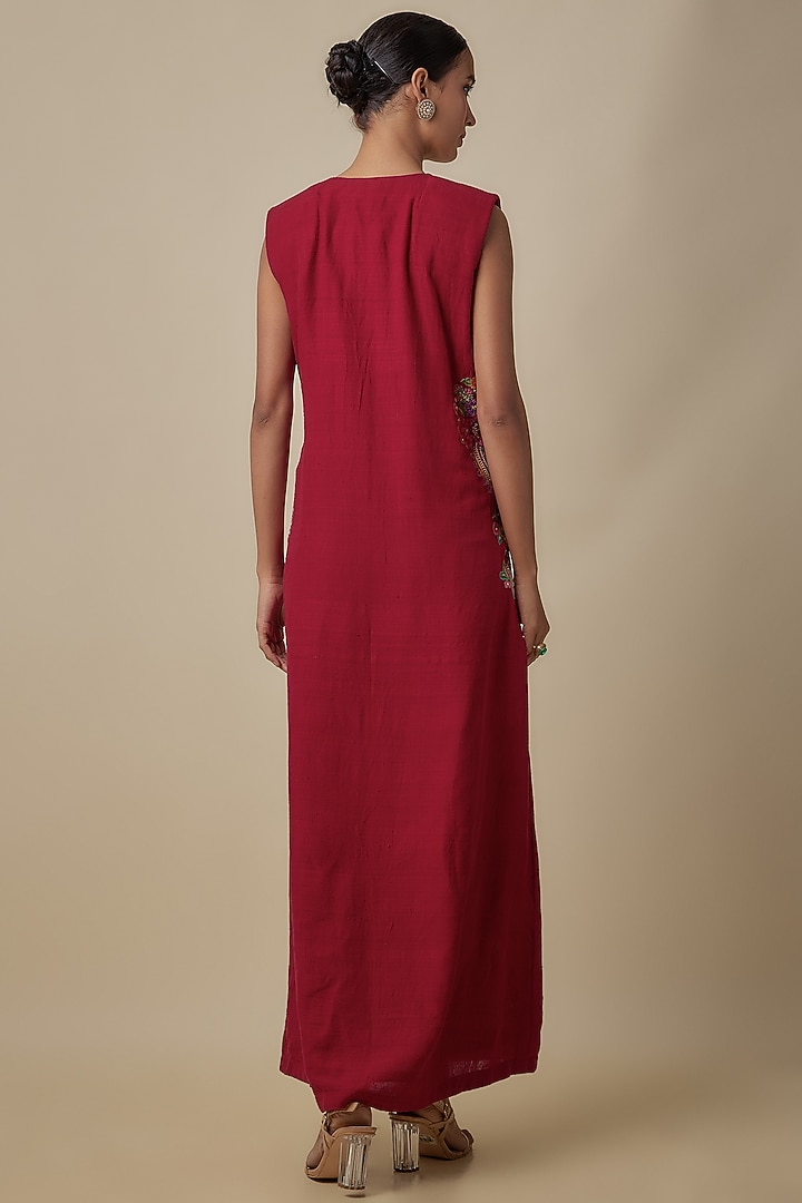 Red Matka Silk Hand Embroidered Cocktail Dress by Mrunalini Rao at Pernia's Pop Up Shop