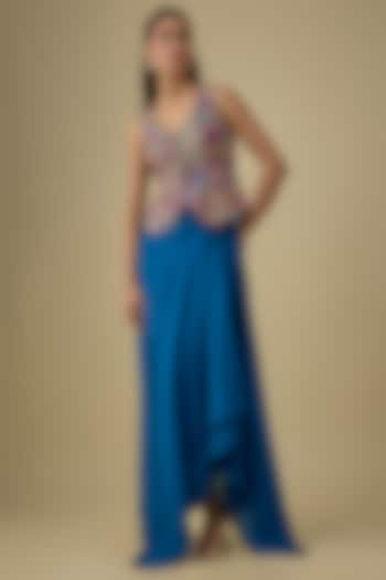 Royal Blue Raw Silk & Matka Silk Skirt Set by Mrunalini Rao at Pernia's Pop Up Shop