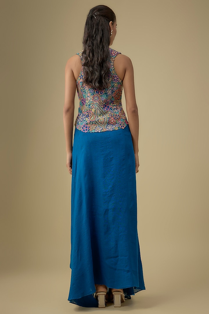 Royal Blue Raw Silk & Matka Silk Skirt Set by Mrunalini Rao at Pernia's Pop Up Shop