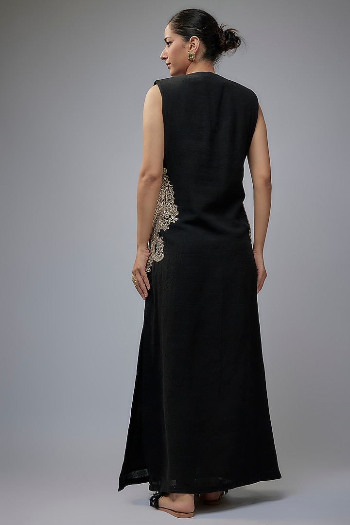 Black Matka Silk Hand Embroidered Cocktail Dress by Mrunalini Rao at Pernia's Pop Up Shop