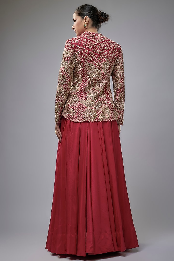 Red Raw Silk Jacket Set by Mrunalini Rao at Pernia's Pop Up Shop